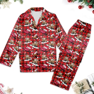 Lightning McQueen Mater Christmas Pajamas, Cars Christmas Holiday Pajamas Set, Cars Movie Button Up Shirt, Racing Cars Xmas Gift For Women