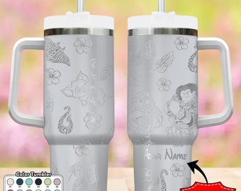 Custom Magical Princess 40oz Tumbler, Sea Princess Engraved Tumbler, Cartoon Characters Cup, Magic Kingdom Handle Stainless Steel Tumbler