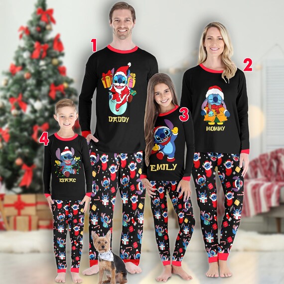Custom Stitch Matching Family Pajamas Set Stitch Christmas Pajamas Stitch Shirt Cartoon Character Christmas Gift Magic Kingdom Shirt Etsy
