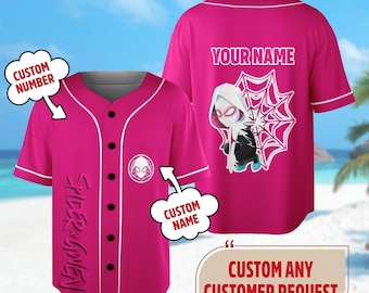 Custom Spider Man Across Verse Gwen Baseball Jersey, Spider-Woman Pink Basketball Jersey, Spiderman Ghost Spider Shirt, Superhero Jersey
