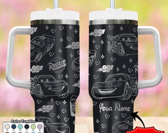 Custom Cars 40oz Tumbler, Racing Cars Cup Gift, Cartoon Characters Cup, Cars Movie Tumbler, Magic Kingdom Handle Stainless Steel Tumbler