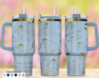 Custom Donkey 40oz Tumbler, Cartoon Characters Engraved Tumbler, Funny Donkey Coffee Cup, Magic Kingdom Handle Stainless Steel Tumbler