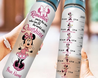 Custom Minnie Mouse Water Tracker Bottle, Disney Minnie Mouse 32oz Bottle, Personalized Disneyworld Bottle, Mickey Motivational Water Bottle