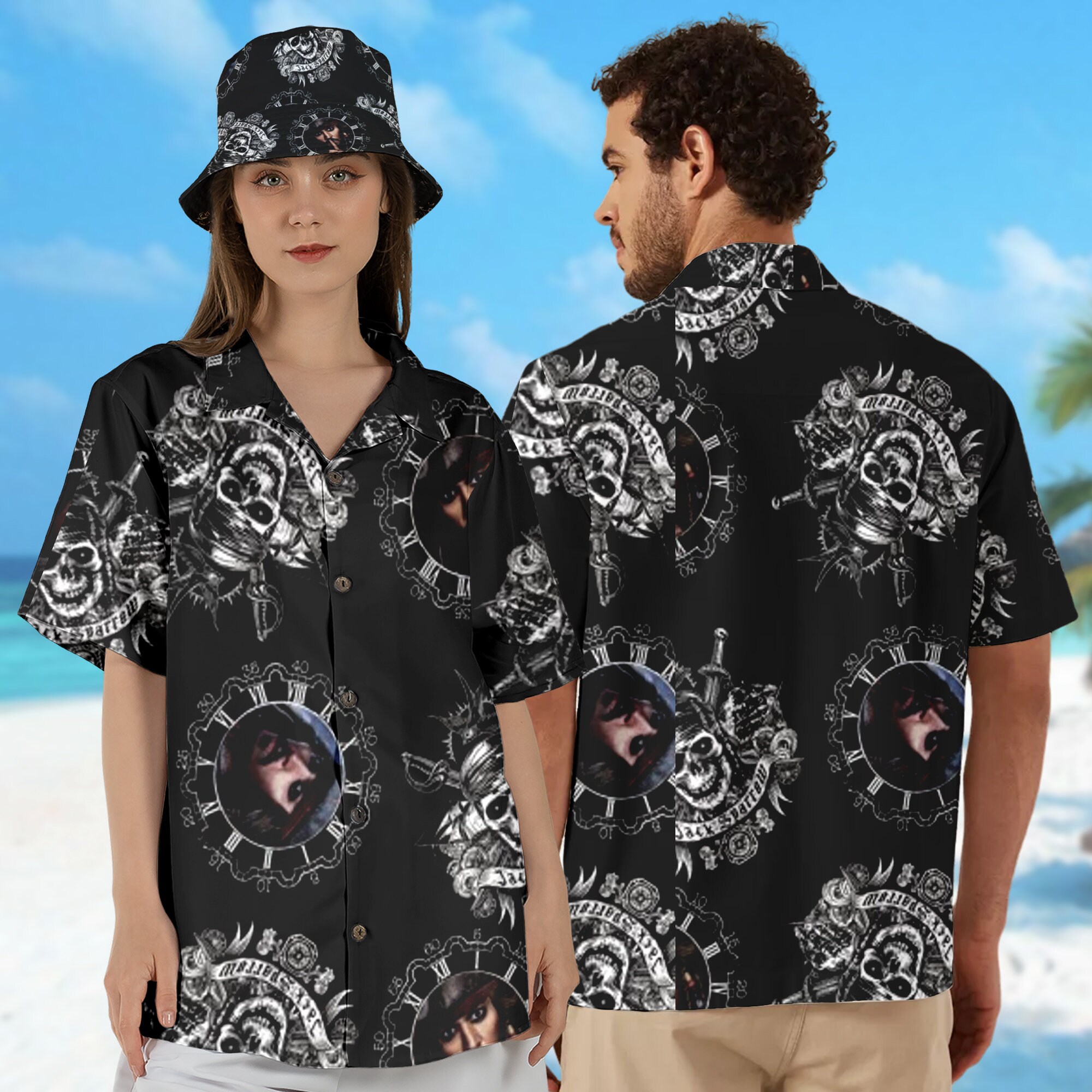 Men's Retro Treasure Map Hawaiian Shirt - Pirate Adventure Print Short Sleeve Summer Shirt, Large