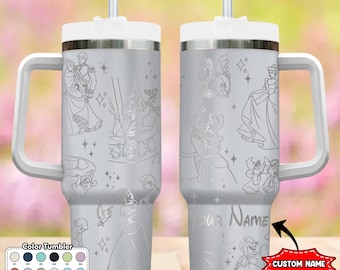 Custom Cinderella Princess Tumbler, Cinderella 40oz Tumbler, Cartoon Cup, Magic Kingdom Handle Stainless Steel Tumbler, Princess Tumbler