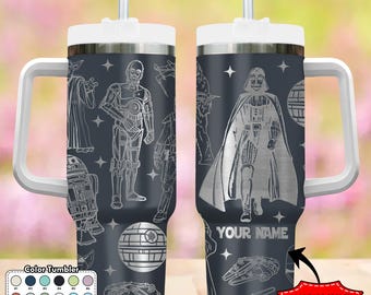 Custom Galaxy's Edge 40oz Tumbler, Cartoon Characters Engraved Tumbler, Hero Movie Coffee Cup, Magic Kingdom Handle Stainless Steel Tumbler