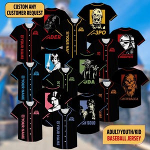 Personalized Starwars Black 3 Characters Collection Jersey, Family Team Baseball Outfit, Birthday Gift for Star Wars Fans, Disneyland Jersey
