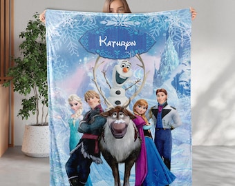 Personalized Frozen Blanket, Custom Name Elsa Princess Blanket, Princess Elsa Birthday Girl Gift, Kids Elsa Blanket