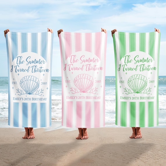 Custom The Summer I Turned Birthday Beach Towel, Birthday Party Beach Towels, Summer 20th 30th 40th Birthday Gift, Bachelorette Towels
