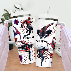 Custom Spiderman 40oz Tumbler, Custom Name Across Spider Verse 40oz Tumbler Cup Gift, Spider Superhero Handle Stainless Steel Tumbler Bild 3