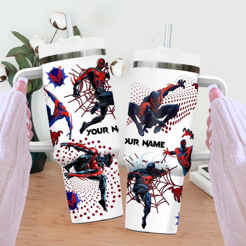 Custom Spiderman 40oz Tumbler, Custom Name Across Spider Verse 40oz Tumbler Cup Gift, Spider Superhero Handle Stainless Steel Tumbler Bild 3