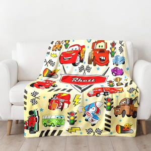 Personalized Cars Blanket, Custom Name Cars Movie Fleece Blanket, Racing Car Lightning Characters Blanket, Birthday Kid Gifts, Cartoon Quilt