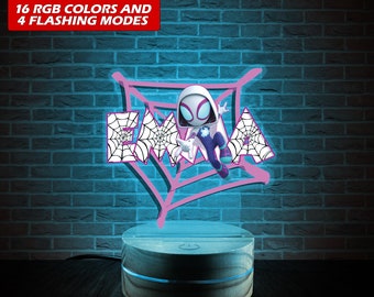 Personalized Led Light Superhero, Spider Girl Movie Character Xmas Nightstand Lamp Fan Gift, Customized 2023 Christmas Decor Gift For Kid