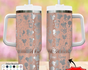 Custom Mouse Head 40oz Tumbler, Cartoon Characters Tumbler, Mouse and Friends Coffee Cup, Magic Kingdom Handle Stainless Steel Tumbler