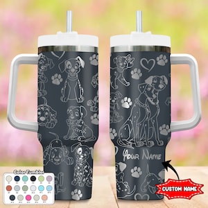 Custom Dalmatian Dog 40oz Tumbler, Cartoon Characters Engraved Tumbler, Dog Coffee Cup, Magic Kingdom Handle Stainless Steel Tumbler