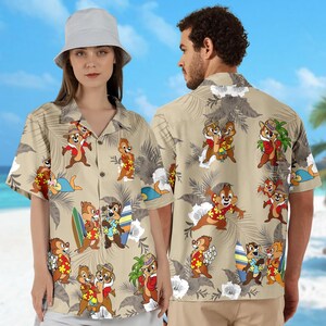 Chemise de plage DN Chip'n Dale Hawaii, chemise boutonnée film écureuil vacances, chemise hawaïenne Chip and Dale, chemise à imprimé 3D dessin animé