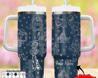 Custom Toy Movie 40oz Tumbler, Cartoon Characters 40oz Tumbler, Magic Castle Cup Gift, Magic Kingdom Handle Stainless Steel Tumbler