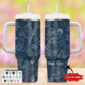 Custom Mermaid Tumbler, Princess Characters 40oz Tumbler, Magic Kingdom Handle Stainless Steel Tumbler, Cartoon Gift, Mermaid Coffee Cup