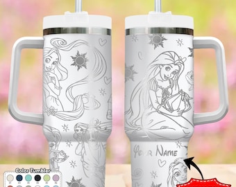 Vaso personalizado de la Princesa Rapunzel de Disney, vaso de 1.2 litros de Enredados, taza del Reino Mágico, regalo para ella, vaso reutilizable de acero inoxidable con asa.