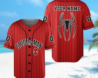 Personalize Spiderman Baseball Jersey, Custom Spider-man Basketball Jersey, Superhero Red Baseball Shirt, Funny Spider Birthday Gift For Kid