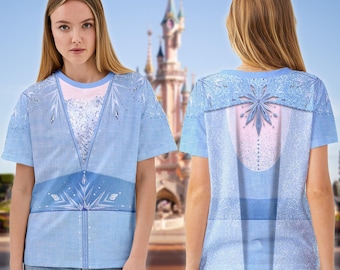 The Frozen Princess Costume T-shirt, Elsa Halloween Cosplay Costume Tee, Frozen Elsa All Over Print Shirt, Princess Elsa Adult Kid T-shirt