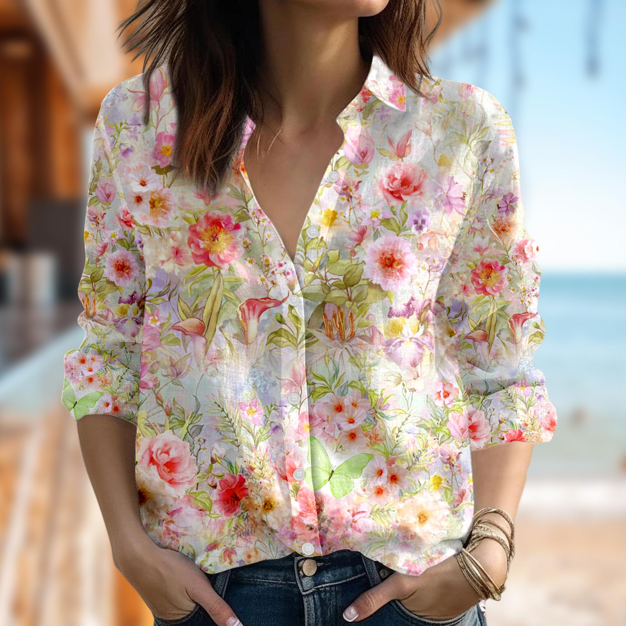 Floral Talbots Button Down Shirts Cotton Button Front Shirt