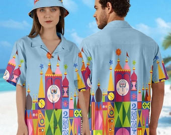 Its A Small World Theme Parks Inspired Hawaiian Shirt, Magic Kingdom Hawaii Shirt, Colorful Castle All Over Print Button Up, Gift For Family