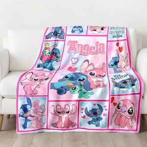 Personalized Name Blue Dog Blanket, Custom Name Fleece Blanket, Cartoon Movie Characters Blanket, Couple Character Gift For Kid