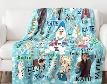 Personalized Princess Movie Blanket, Snow Princess Character Blanket, Magic World Blanket Gift, Cartoon Fleece Blanket, Kid Birthday Quilt