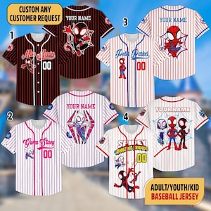 Custom Spidey And His Amazing Friends Baseball Jersey, Spider Verse Baseball Jersey Team, Spider Group Trip Outfit, Superhero Jersey Shirt