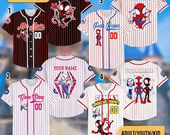 Custom Spidey And His Amazing Friends Baseball Jersey, Spider Verse Baseball Jersey Team, Spider Group Trip Outfit, Superhero Jersey Shirt