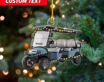 Custom Name And Number Golf Cart 2D Christmas Ornament, Personalized Golf Cart Christmas Ornament, Golf Christmas Acrylic Ornament