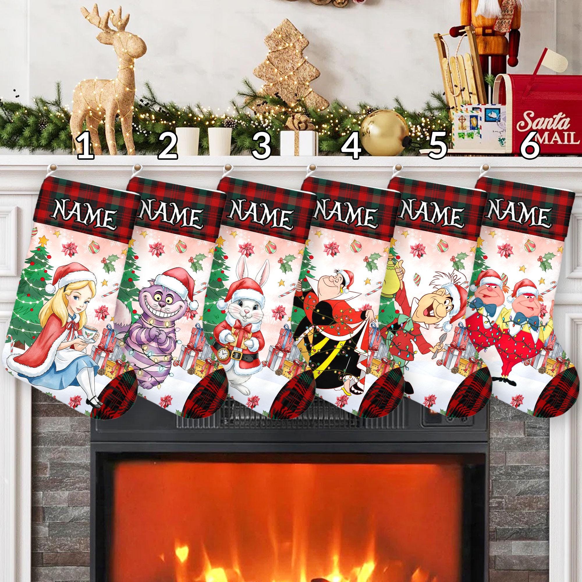 Discover Personalized Alice in Wonderland Disney Christmas Stockings, Cheshire Cat Christmas Lights Stockings, Disney Family Christmas Gifts Decor