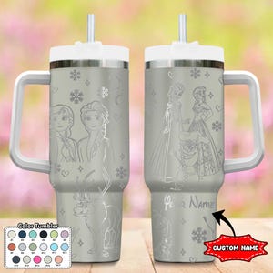 Custom Princess 40oz Tumbler, Cartoon Characters Tumbler, Magic Kingdom Handle Stainless Steel Reusable Tumbler, Princess Cup Gift for Her