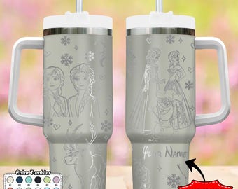 Custom Princess 40oz Tumbler, Cartoon Characters Tumbler, Magic Kingdom Handle Stainless Steel Reusable Tumbler, Princess Cup Gift for Her