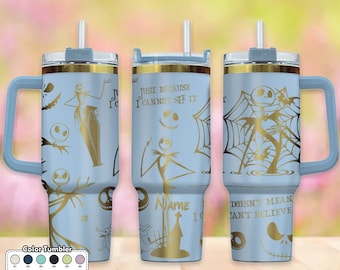 Custom Nightmare 40oz Tumbler, Skeleton Characters Engraved Tumbler, Horror Movie Coffee Cup Gift, Magic Kingdom Stainless Steel Tumbler