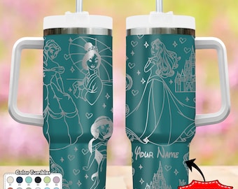 Custom Princess Characters 40oz Tumbler, Princess Cartoon Tumbler Gift, Magic Castle Engraved Tumbler, Magic Kingdom Steel Tumbler