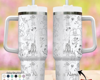 Custom Disney Mickey Mouse and Friends 40oz Tumbler, Disney Castle Magic Kingdom Gift, Cartoon 40oz Tumbler, Handle Stainless Steel Tumbler