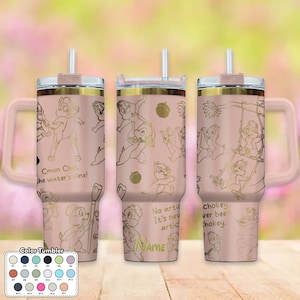 Custom Chipmunk 40oz Tumbler, Cartoon Characters Engraved Tumbler, Chipmunk Coffee Cup Gift, Magic Kingdom Handle Stainless Steel Tumbler