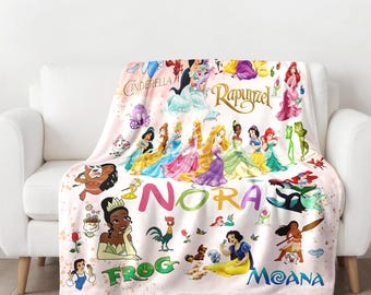 Personalized Watercolor Princess Blanket, Custom Baby Girl Blanket, Princess Birthday Gift, Magic Kingdom Fleece Blanket, Princess Quilt