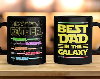 Personalized I Am their Father Kid Names Lightsaber Mug, Custom Dad Mug, Father's Day Gift For Dad, Best Dad In The Galaxy Travel Mug RE