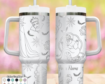 Custom DN Evil Queen 40oz Tumbler, Villain Characters Cup Gift, Ursula Cartoon Engraved Tumbler, Magic Kingdom Steel Tumbler