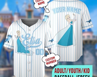 Custom DN Elsa Princess Baseball Jersey, Custom Name Frozen Princess Kid Youth Adult Jersey, DN Princess Baseball Jersey Outfit