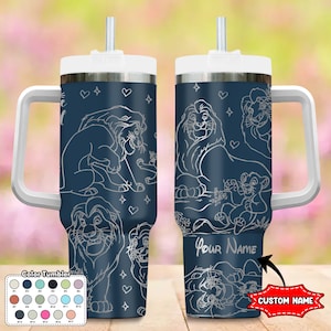 Custom Lion Father Day Tumbler, Dad and Son Lion 40oz Tumbler, Cartoon Characters Cup, Magic Kingdom Handle Stainless Steel Tumbler