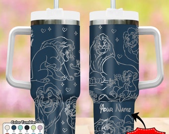 Custom Lion Father Day Tumbler, Dad and Son Lion 40oz Tumbler, Cartoon Characters Cup, Magic Kingdom Handle Stainless Steel Tumbler