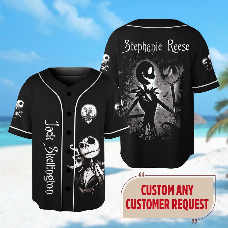 Personalized DN Baseball Jersey, Jack Skellington Baseball Shirt, The Nightmare Before Christmas Jersey Team, Custom Name Baseball image 1
