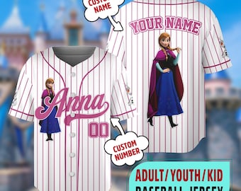 Custom Anna Princess Baseball Jersey, Custom Name Frozen Princess Kid Youth Adult DN Jersey, DN Princess Baseball Jersey Outfit