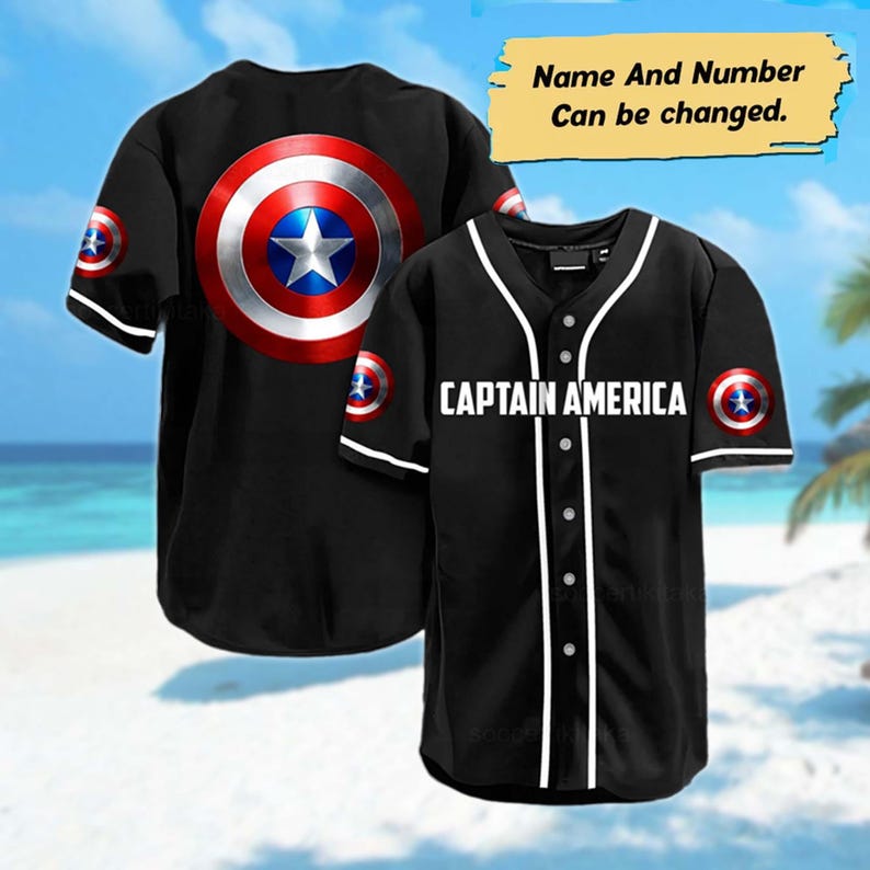 Custom Captain America Baseball Jersey, Superhero Baseball Jersey Shirt