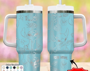 Custom Blue Dog Tropical Tumbler, Cartoon Characters 40oz Tumbler, Cute Monster Cup Gift, Handle Stainless Steel Reusable Tumbler