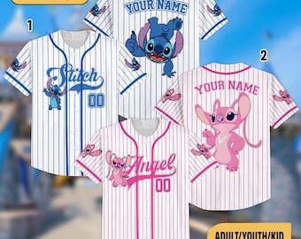 Personalized DN Stitch Baseball Jersey, Angel and Stitch Kid Youth Adult Baseball Team, Magic Kingdom Trip Outfit, Stitch Birthday Gift